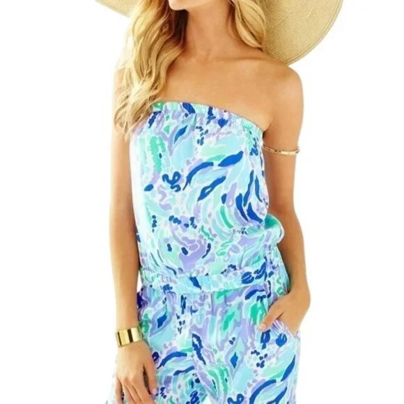 Lilly Pulitzer Womens Emiko Strapless jumpsuit in Lillys Lilac Nice Ink Size XS - Picture 2 of 11